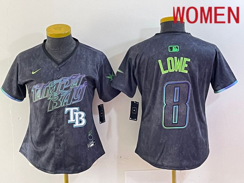 Women Tampa Bay Rays #8 Lowe Black City Edition Nike 2024 MLB Jersey style 5->women mlb jersey->Women Jersey
